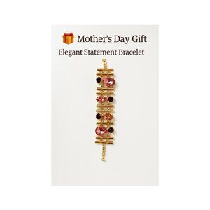 Bold Gold & Pink Crystal Statement Bracelet